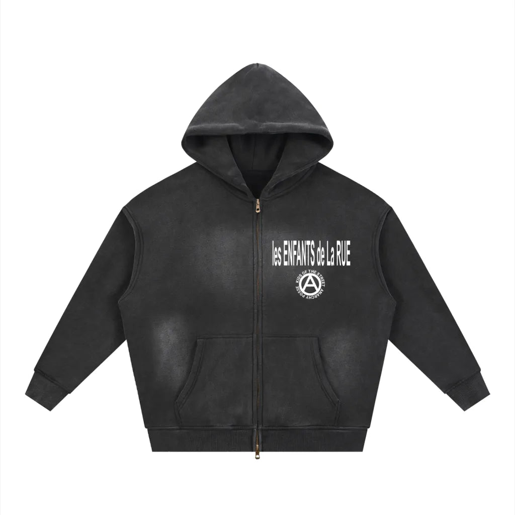 "Les ENFANTS" Sunfade Two-way Zipper Boxy Fleece Hoodie